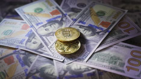 Glowing-bitcoins-and-us-dollars.-Financial-investment-advice.